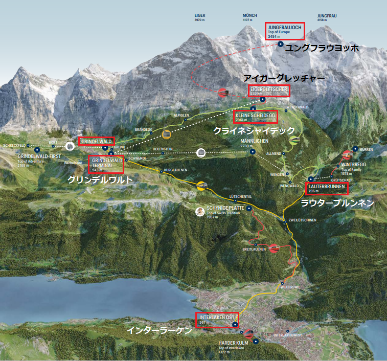 ユングフラウ鉄道地図