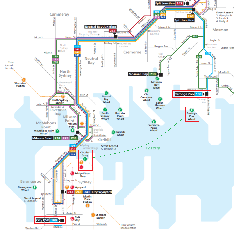 シドニー・タロンガ動物園バス路線図